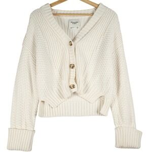 Abercrombie & Fitch Womens Cream Chunky Knit Cropped Cardigan Sweater XS